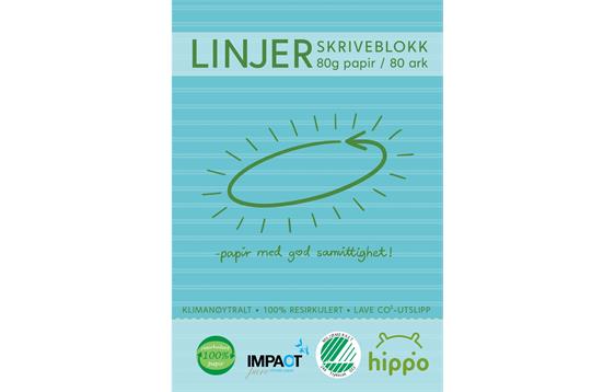 9010 Hippo  Collegeblokk, A4 Natur Linjer 80ark 80g Milj&#248;merket, Hippo, Resirkulert papir